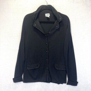 Kinei Button Up Cardigan Sweater Large Black Stretchy Rhinestone Nylon Blend